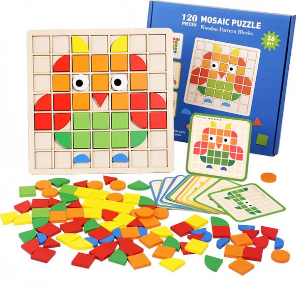 120 Mosaic Puzzle: Wooden Pattern Blocks, photo 1 of 2